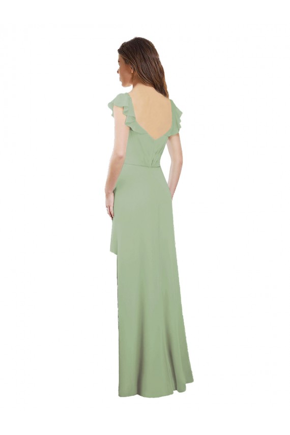 Vendeurs de Vert fumée Trapèze Mousseline Longue Robes demoiselle d'honneur