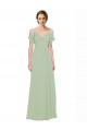 Vendeurs de Vert fumée Trapèze Épaule Dénudée Bretelles spaghetti Mousseline Longue Robes demoiselle d'honneur
