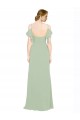Vendeurs de Vert fumée Trapèze Épaule Dénudée Bretelles spaghetti Mousseline Longue Robes demoiselle d'honneur