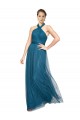 Vendeurs de Vert sarcelle Trapèze Licou Col Haut Tulle Longue Robes demoiselle d'honneur
