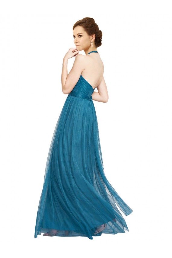 Vendeurs de Vert sarcelle Trapèze Licou Col Haut Tulle Longue Robes demoiselle d'honneur
