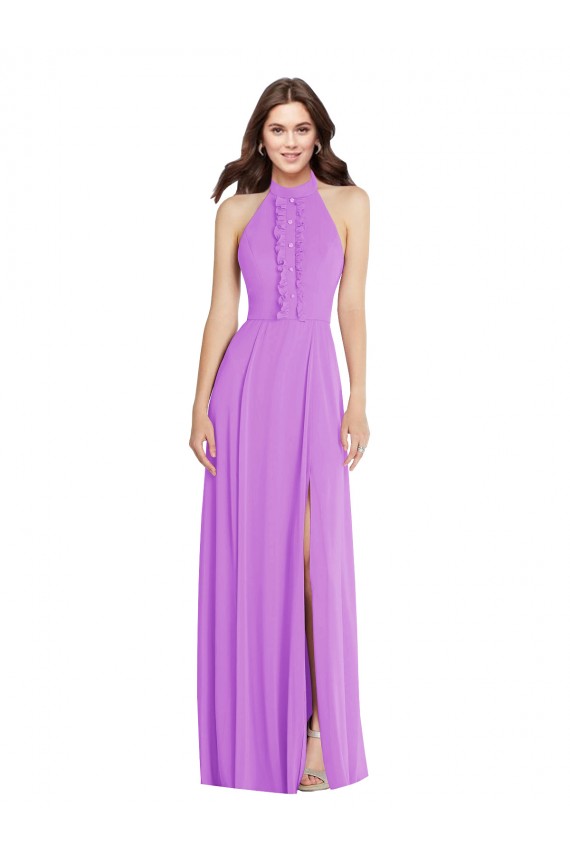 Vendeurs de Violet Trapèze Licou Mousseline Longue Formelles Robes demoiselle d'honneur / Robes de soirée