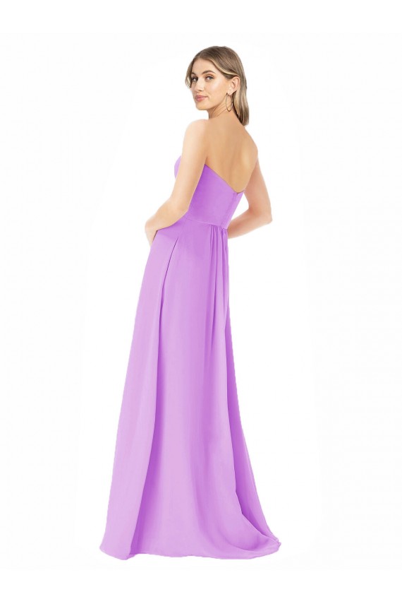 Vendeurs de Violet Trapèze Sans bretelle Mousseline Longue Robes demoiselle d'honneur