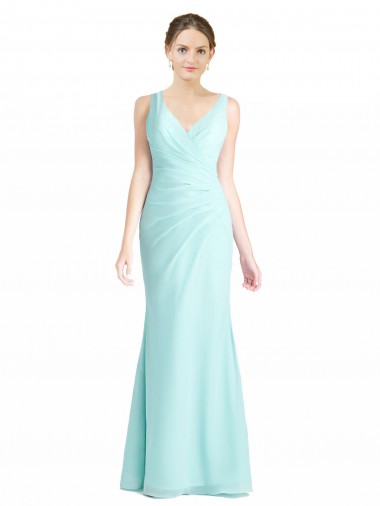 Vendeurs de Waterfall Sirène Col V Mousseline Dentelle Longue Robes demoiselle d'honneur